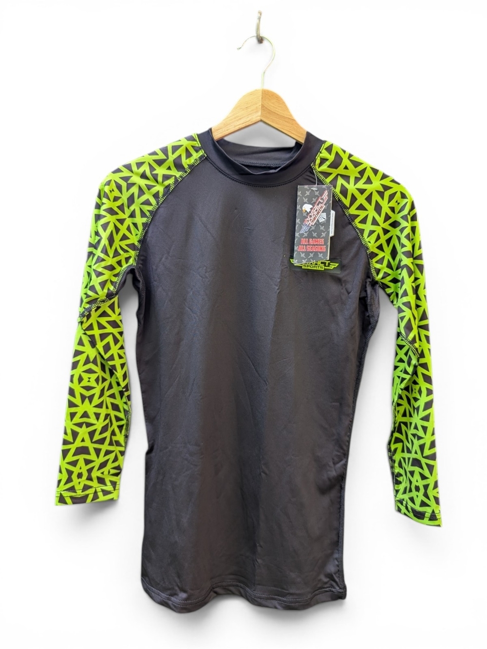 Kids Black & Neon Green Long Sleeve Rashguard Swim Top